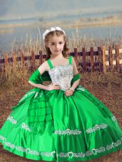 Straps Sleeveless Satin Child Pageant Dress Beading and Embroidery Lace Up