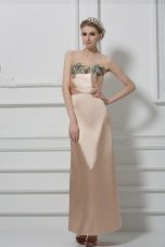 Sweetheart Sleeveless Prom Dresses Floor Length Lace and Appliques Champagne Satin