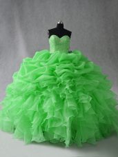 Ball Gowns Beading and Ruffles and Pick Ups Sweet 16 Dresses Lace Up Organza Sleeveless Floor Length
