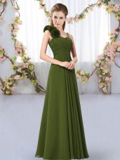 Floor Length Empire Sleeveless Olive Green Bridesmaid Dresses Lace Up