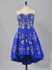 Customized Royal Blue Taffeta Lace Up Sweetheart Sleeveless Mini Length Custom Made Embroidery