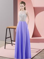 Lavender Prom Gown Prom and Party with Beading Scoop Sleeveless Backless