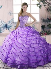 Custom Designed Lavender Sweetheart Lace Up Beading and Ruffled Layers Sweet 16 Dresses Sleeveless