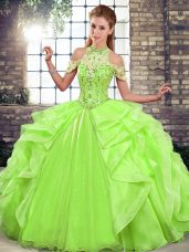 Traditional Sleeveless Lace Up Floor Length Beading and Ruffles Quinceanera Dress