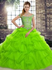 New Arrival Sweet 16 Dresses Military Ball and Sweet 16 and Quinceanera with Beading and Pick Ups Off The Shoulder Sleeveless Brush Train Lace Up