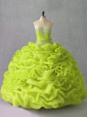 Floor Length Yellow Green Quince Ball Gowns Sweetheart Sleeveless Lace Up