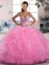 Classical Floor Length Ball Gowns Sleeveless Rose Pink Vestidos de Quinceanera Lace Up