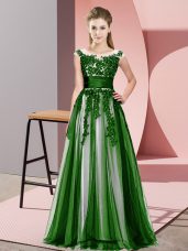 Dramatic Beading and Lace Damas Dress Green Zipper Sleeveless Floor Length