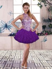 Cute Purple Sleeveless Beading and Ruffles Mini Length Homecoming Dress Online