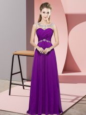 Eggplant Purple Formal Dresses Prom and Party and Military Ball with Beading Scoop Sleeveless Backless