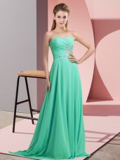 Sweetheart Sleeveless Chiffon Prom Gown Beading and Appliques Lace Up