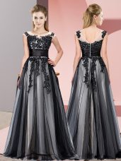 Black Empire Beading and Lace Wedding Guest Dresses Zipper Tulle Sleeveless Floor Length