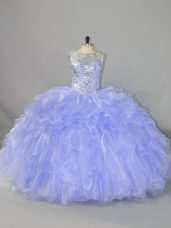 New Arrival Lavender Sleeveless Organza Lace Up Vestidos de Quinceanera for Sweet 16 and Quinceanera