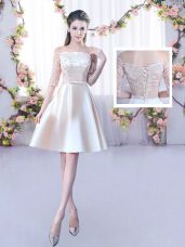 Satin Half Sleeves Mini Length Court Dresses for Sweet 16 and Lace and Belt