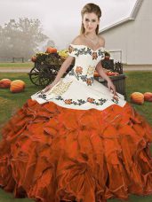 Captivating Rust Red Lace Up Vestidos de Quinceanera Embroidery and Ruffles Sleeveless Floor Length