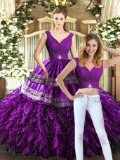 Sleeveless Beading and Embroidery and Ruffles Backless 15 Quinceanera Dress