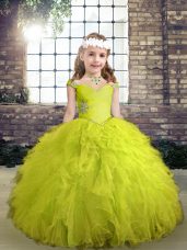 Lovely Sleeveless Lace Up Floor Length Beading and Ruffles Little Girls Pageant Dress