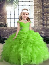 Popular Straps Sleeveless Pageant Gowns For Girls Floor Length Beading and Ruffles and Pick Ups Organza