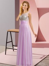 Empire Bridesmaid Dress Lavender Scoop Chiffon Sleeveless Floor Length Side Zipper