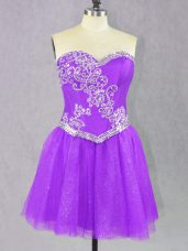 Lilac A-line Sweetheart Sleeveless Tulle Mini Length Lace Up Beading Pageant Dress