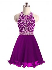 Dramatic Sleeveless Chiffon Mini Length Lace Up Pageant Dress for Teens in Eggplant Purple with Beading