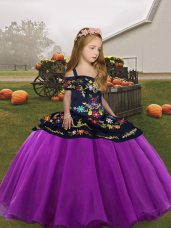 Dramatic Purple Lace Up Little Girl Pageant Dress Embroidery Sleeveless Floor Length