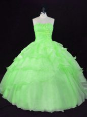 Dramatic Ball Gowns Sweetheart Sleeveless Organza Floor Length Lace Up Beading and Ruffles Quince Ball Gowns
