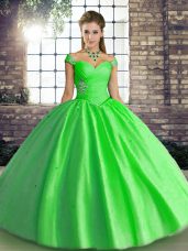 Green Lace Up Off The Shoulder Beading 15 Quinceanera Dress Tulle Sleeveless