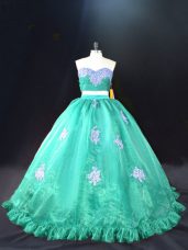 Sweetheart Sleeveless Zipper Quinceanera Dress Turquoise Organza