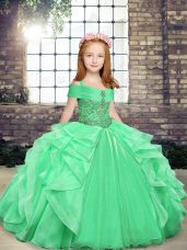 Sweet Lace Up Straps Beading and Ruffles Pageant Dress Organza Sleeveless
