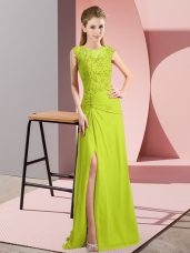 Yellow Green Zipper Scoop Beading Dress for Prom Chiffon Sleeveless