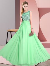 Decent Green Backless Wedding Party Dress Beading and Appliques Sleeveless Floor Length