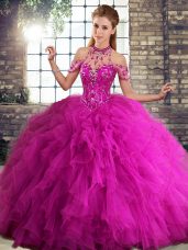 Ideal Sleeveless Beading and Ruffles Lace Up Vestidos de Quinceanera