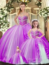 Stylish Sweetheart Sleeveless Lace Up 15th Birthday Dress Lavender Tulle