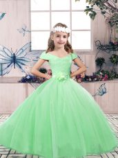 Sleeveless Floor Length Lace and Belt Lace Up Child Pageant Dress with