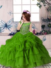 Dazzling Scoop Sleeveless Organza Pageant Gowns For Girls Beading and Pick Ups Zipper