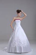 Amazing White Sleeveless Beading and Embroidery Lace Up Bridal Gown