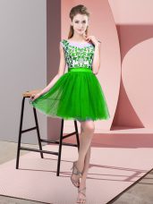 Green Zipper Dama Dress for Quinceanera Lace Sleeveless Mini Length