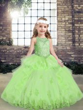 Best Little Girl Pageant Gowns Party and Military Ball and Wedding Party with Lace and Appliques Scoop Sleeveless Lace Up
