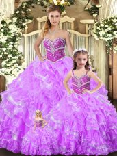 Exceptional Beading and Ruffles Quince Ball Gowns Lilac Lace Up Sleeveless Floor Length