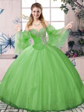 Affordable Long Sleeves Lace Up Floor Length Beading Quince Ball Gowns