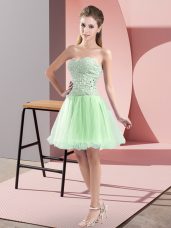 Simple Sleeveless Mini Length Beading Zipper Prom Evening Gown with Apple Green