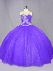 Purple Sweetheart Neckline Beading 15 Quinceanera Dress Sleeveless Lace Up