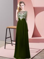 Sleeveless Floor Length Beading Backless Evening Dress with Olive Green
