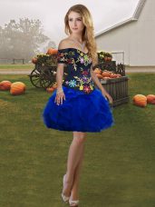 Most Popular Mini Length Royal Blue Homecoming Dresses Tulle Sleeveless Embroidery and Ruffles