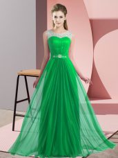 Green Scoop Neckline Beading Quinceanera Court of Honor Dress Sleeveless Lace Up