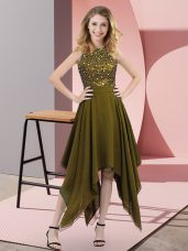 Enchanting Chiffon High-neck Sleeveless Zipper Beading and Sequins Homecoming Dress in Olive Green