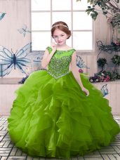 Best Green Zipper Little Girl Pageant Dress Beading Sleeveless Floor Length