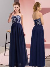 Sweetheart Sleeveless Lace Up Prom Gown Navy Blue Chiffon