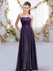 Dark Purple Bridesmaid Gown Wedding Party with Sequins Sweetheart Sleeveless Lace Up